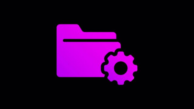 Magenta folder settings icon featuring diagonal shine animation for system config software and directory management applications, high quality video footage folder, shine, settings, gear, directory