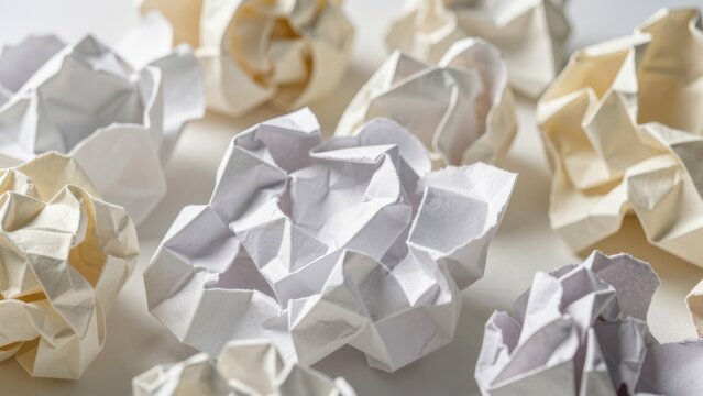 textured abstract background of crumpled white and cream paper with soft natural light for advertising mockups