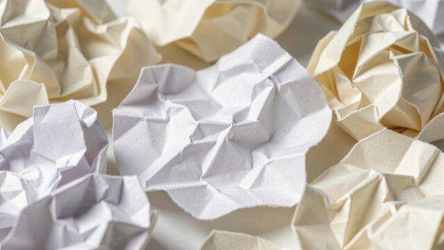 textured abstract background of crumpled white and cream paper with soft natural light for advertising mockups