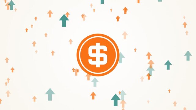Dollar coin symbol with rising arrows indicating financial growth and positive economic trends