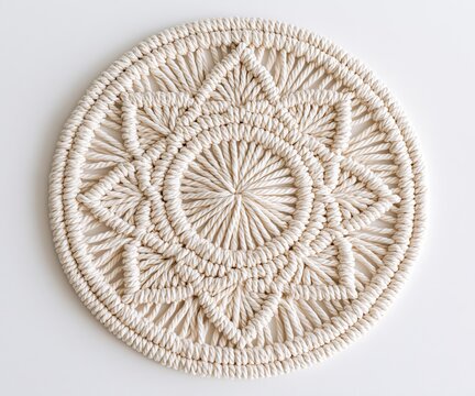 Handcrafted Macrame Trivet with Radiating Pattern in Creamy White
