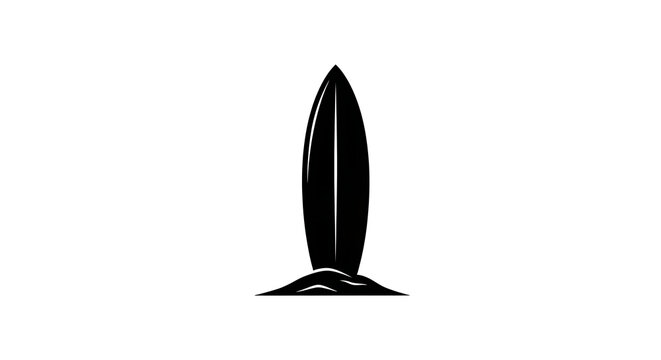 Black surfboard icon on the beach sand