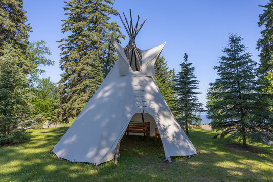 Traditional Indigenous Tipi in a Green Woodland Park