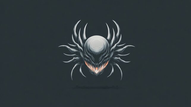 dark surreal logo design demonic smile vector style logo with sharp surreal elements, futuristic black background branding