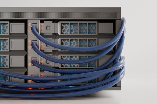 Server Rack with Network Cables and Hardware