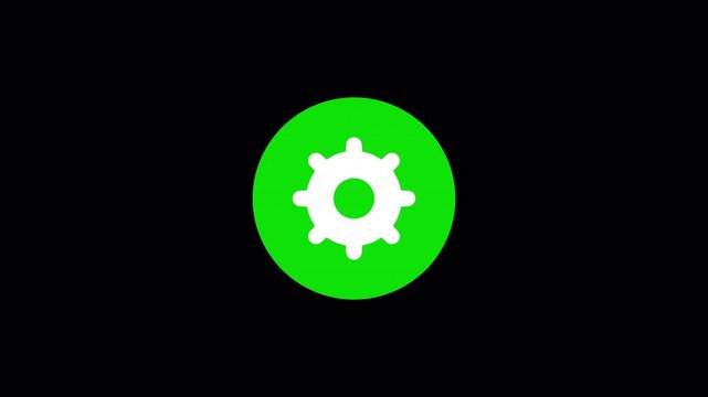Green settings icon featuring diagonal shine animation for system configuration and control panel user interface software, high quality video footage settings, shine, gear, config, control