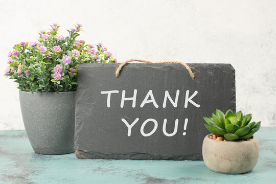 Thank you card with flowers, being thankful, support, help and charity concept, positive attitude, appreciation, hospitality and communication