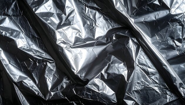 Wrinkled Black Plastic Sheet with Reflective Surface and Texture