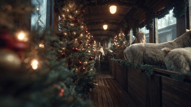 rustic holiday train ride with animals around,