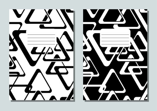 black and white brochure cover vector template, education notepad or science catalog design, four monochrome posters set stock illustration