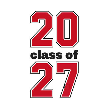 class of 2027 retro style font header, graduation celebration poster, academic year start or finish banner