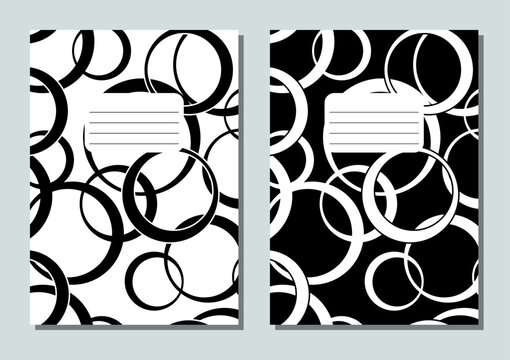 black and white brochure cover vector template, education notepad or science catalog design, four monochrome posters set stock illustration