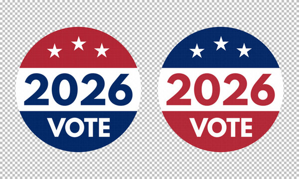 vote 2026 blue red banner, midterm election day poster template, political campaign sticker badge