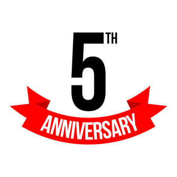5th anniversary celebration label, five years jubilee congratulation vector template, happy birthday card, event invitation