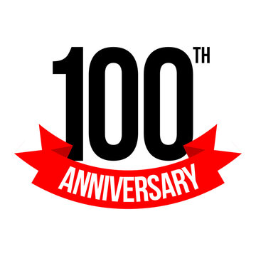 100th anniversary celebration label, one hundred years jubilee congratulation card vector template, happy birthday sign, event invitation