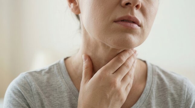 Close-up of a young woman suffering from a sore throat