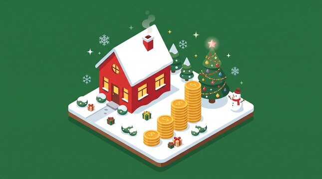 Christmas Savings and Financial Planning Isometric Vector Illustration