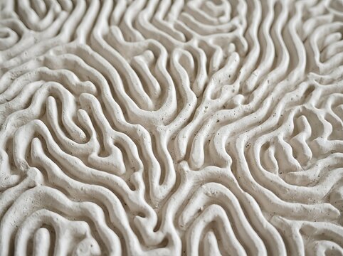 Tactile organic embossed texture. Abstract white monochrome psychedelic reaction diffusion pattern background. Turing generative algorithm design