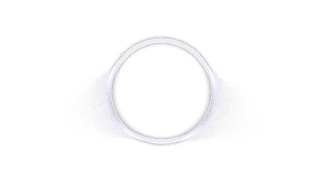 Glowing neon circle frame with soft particle dust effects isolated on white transparent background
