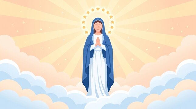 Feast of the Immaculate Conception Vector Illustration of Blessed Virgin Mary in Heaven