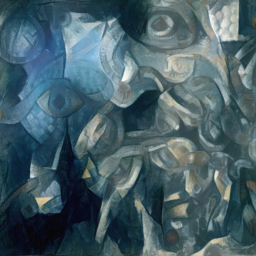 Abstract Cubist Style Painting with Geometric Shapes