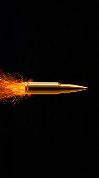 Golden bullet with sparks on black for action card