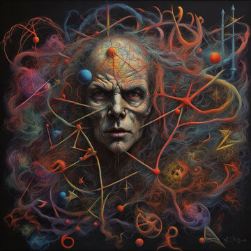 Surreal Abstract Portrait with Cosmic Neural Elements