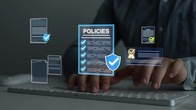 Compliance law,corporate rules with documents, checkmarks, regulation policy.Modern governance, legal standards, policy management ensuring transparency, safety, structured organizational control.