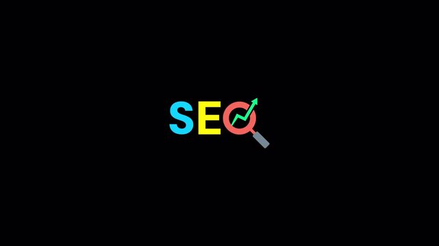 Colorful SEO search optimization badge icon with diagonal shine animation for digital marketing software applications, high quality video footage seo, shine, optimization, search, marketing