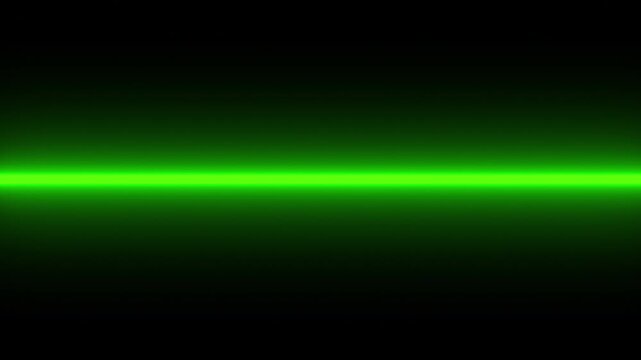 High-Tech Nanotechnology Aesthetic Thick Emerald Laser Gliding Smooth Along Straight Horizontal Path, Seamless Looping Strip of Vibrant Glow, Emphasizing Visual Element