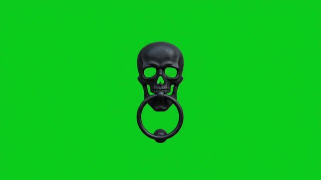 Skull Shaped Haunted Door Knocker Ring Swinging Halloween Green Screen Animation