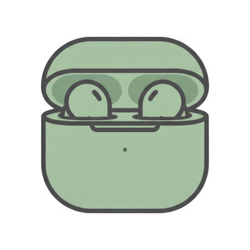 Mint Green Minimalist Wireless Earbuds Case Vector Illustration with Open Lid - Isolated on Transparent Background