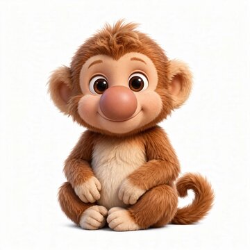 Cute 3D cartoon baby proboscis monkey sitting on white background