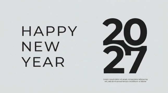 Minimalist happy new year 2027 poster on white background