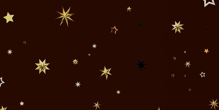 A festive and elegant background featuring various golden and silver stars on dark brown.