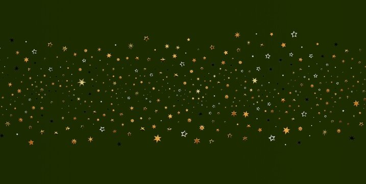 Abstract festive background with sparkling golden and white stars on a deep green.