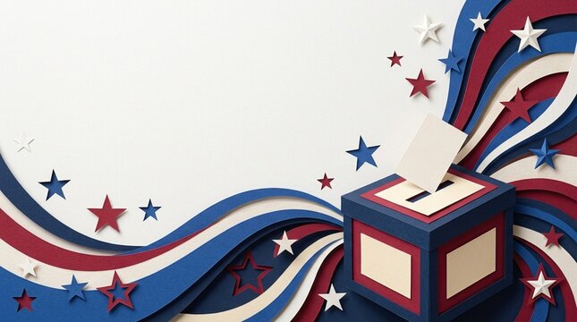 Election Day USA Patriotic Background with American Stars and Stripes and Flowing Red White and Blue Design for Voting Campaigns and Democratic Participation
