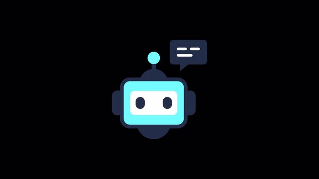 Cyan AI robot chatbot head icon featuring diagonal shine animation for virtual assistant software, high quality video footage robot, shine, ai, chatbot, bot