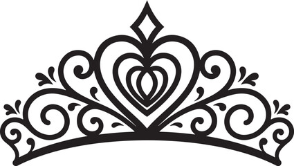 Elegant black heart princess tiara crown silhouette vector illustration design. © MdJoynal