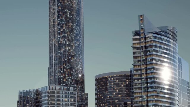 Modern city skyline features tall glass skyscrapers and office buildings under daylight during daytime