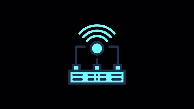 Cyan router server hardware icon featuring diagonal shine animation for network infrastructure software, high quality video footage router, shine, server, net, wifi