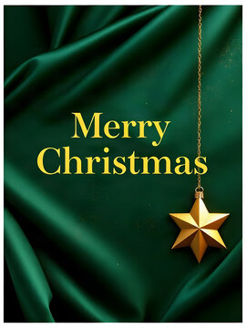 Merry Christmas holiday appreciation banner with gold star on deep emerald green velvet background