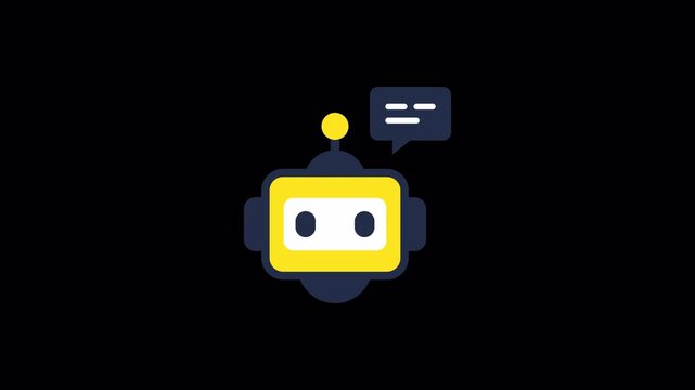 Yellow AI robot chatbot head icon featuring diagonal shine animation for virtual assistant software, high quality video footage robot, shine, ai, chatbot, bot