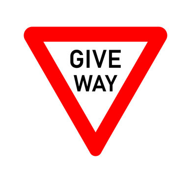 Give way traffic sign icon with yield and right of way symbol. Road safety signage for intersection priority, junction safety and traffic regulation