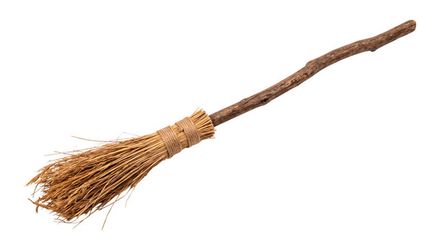 Vintage Witch Broom with Wooden Handle, No Background, Transparent PNG