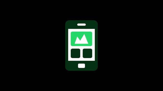 Green mobile phone app UI screen icon featuring diagonal shine animation for smartphone software, high quality video footage mobile, shine, app, screen, interface