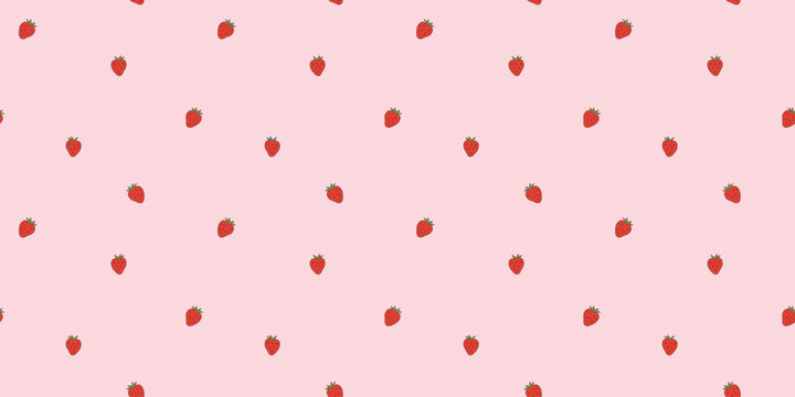 Cute Strawberry Seamless Pattern Pink Background Sweet Summer Fruit Vector Illustration Printable Fabric Wallpaper