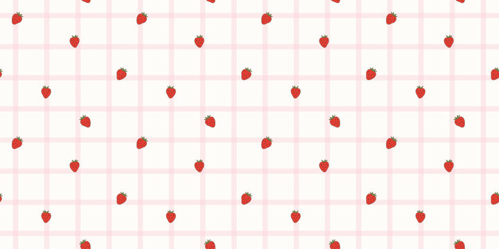 Strawberry Plaid Seamless Pattern Pink Grid Background Vintage Picnic Tablecloth Vector Texture Fabric Wallpaper Design