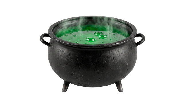 Black Witch Cauldron with Green Potion, No Background, Transparent PNG