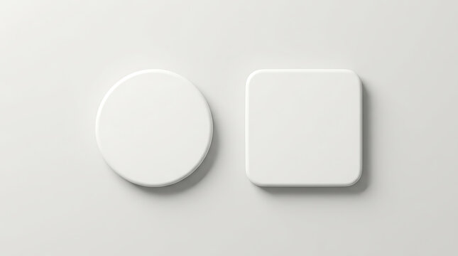 Two white geometric oval and rounded rectangle on gray background